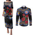 Australia New South Wales Waratahs Couples Matching Puletasi and Long Sleeve Button Shirt Aboriginal Dot Art