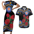 Australia New South Wales Waratahs Couples Matching Short Sleeve Bodycon Dress and Hawaiian Shirt Aboriginal Dot Art