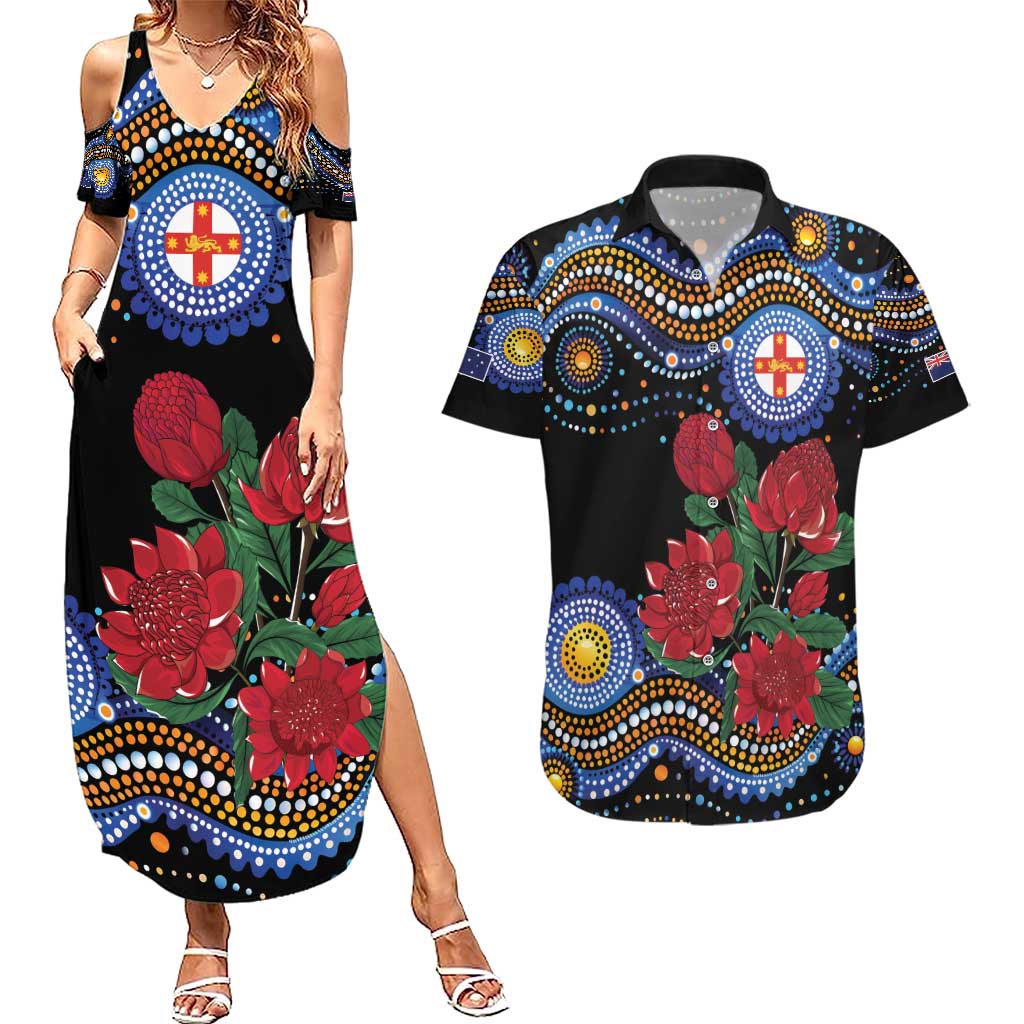 Australia New South Wales Waratahs Couples Matching Summer Maxi Dress and Hawaiian Shirt Aboriginal Dot Art