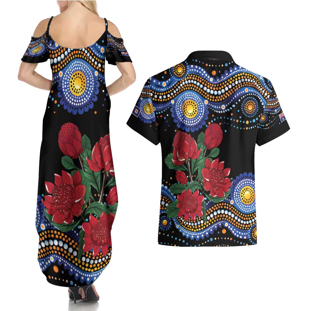 Australia New South Wales Waratahs Couples Matching Summer Maxi Dress and Hawaiian Shirt Aboriginal Dot Art