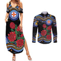 Australia New South Wales Waratahs Couples Matching Summer Maxi Dress and Long Sleeve Button Shirt Aboriginal Dot Art