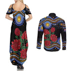 Australia New South Wales Waratahs Couples Matching Summer Maxi Dress and Long Sleeve Button Shirt Aboriginal Dot Art