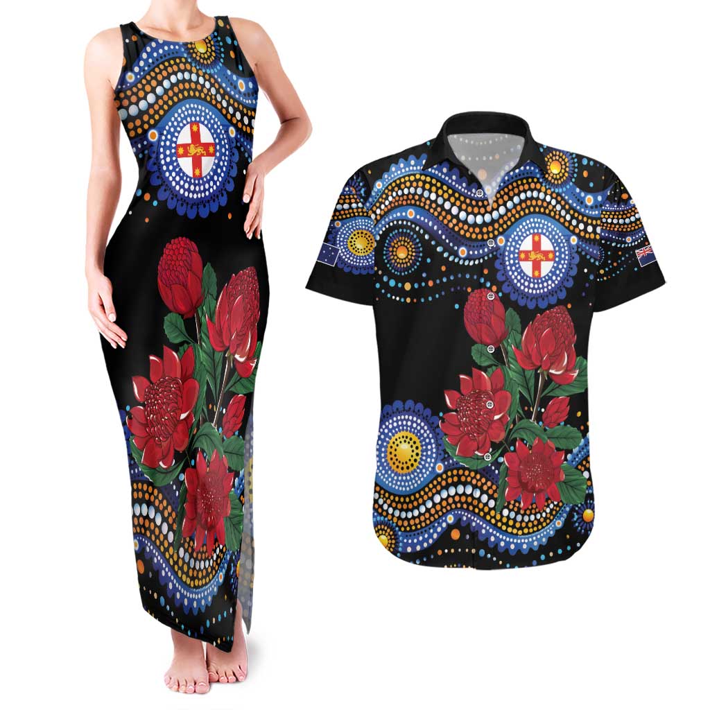 Australia New South Wales Waratahs Couples Matching Tank Maxi Dress and Hawaiian Shirt Aboriginal Dot Art