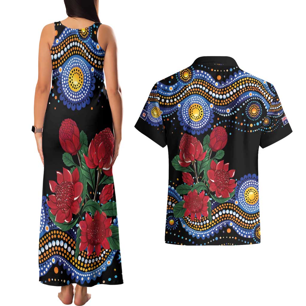 Australia New South Wales Waratahs Couples Matching Tank Maxi Dress and Hawaiian Shirt Aboriginal Dot Art