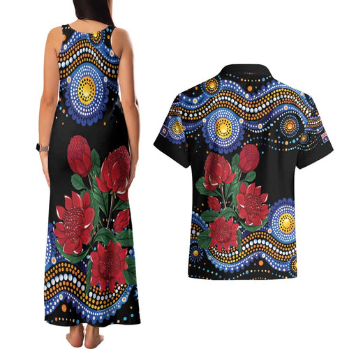Australia New South Wales Waratahs Couples Matching Tank Maxi Dress and Hawaiian Shirt Aboriginal Dot Art