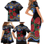 Australia New South Wales Waratahs Family Matching Short Sleeve Bodycon Dress and Hawaiian Shirt Aboriginal Dot Art