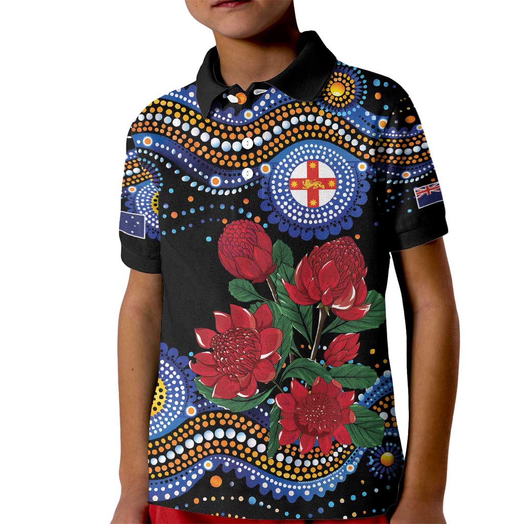 Australia New South Wales Waratahs Kid Polo Shirt Aboriginal Dot Art