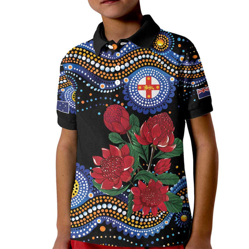 Australia New South Wales Waratahs Kid Polo Shirt Aboriginal Dot Art
