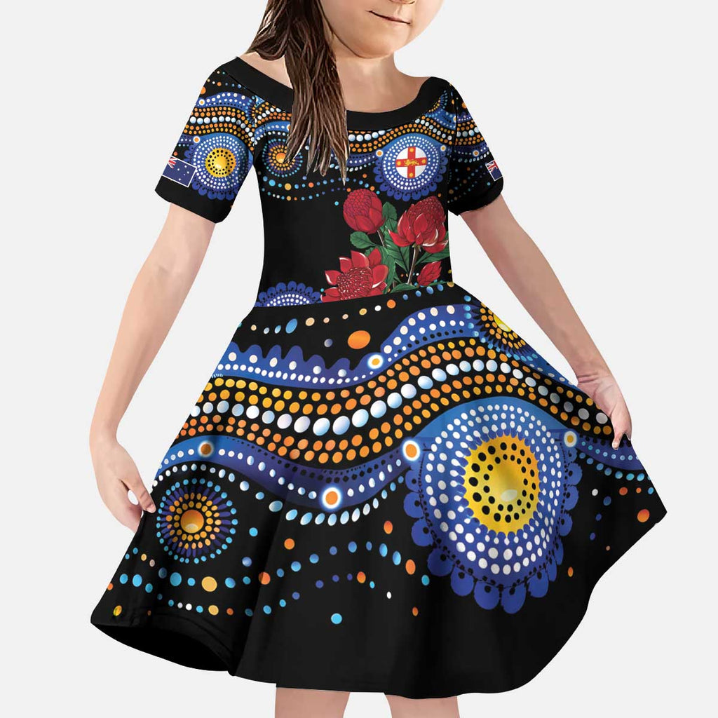 Australia New South Wales Waratahs Kid Short Sleeve Dress Aboriginal Dot Art