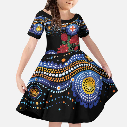Australia New South Wales Waratahs Kid Short Sleeve Dress Aboriginal Dot Art