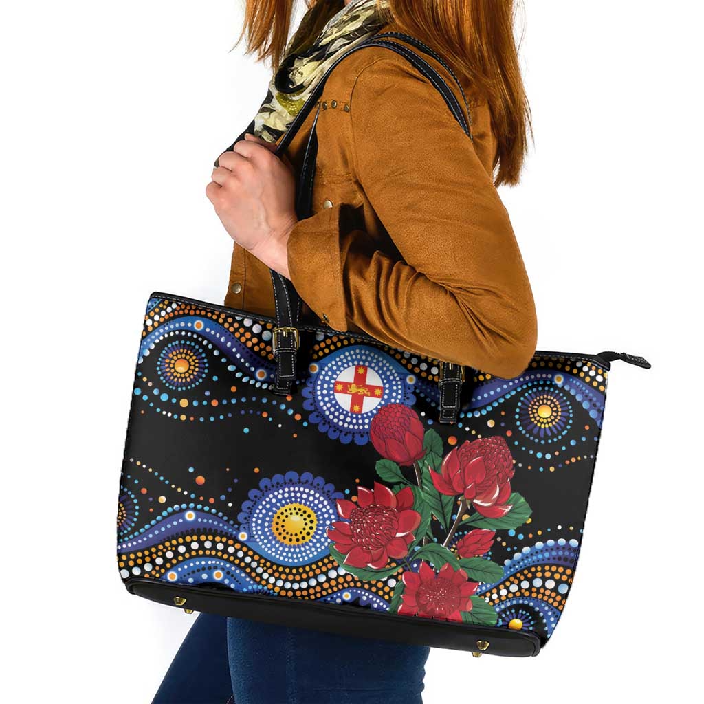 Australia New South Wales Waratahs Leather Tote Bag Aboriginal Dot Art