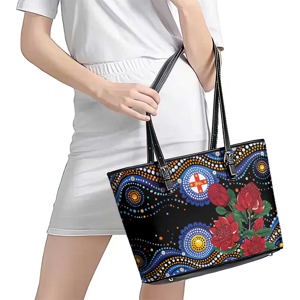 Australia New South Wales Waratahs Leather Tote Bag Aboriginal Dot Art