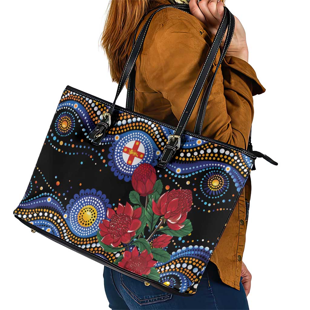 Australia New South Wales Waratahs Leather Tote Bag Aboriginal Dot Art