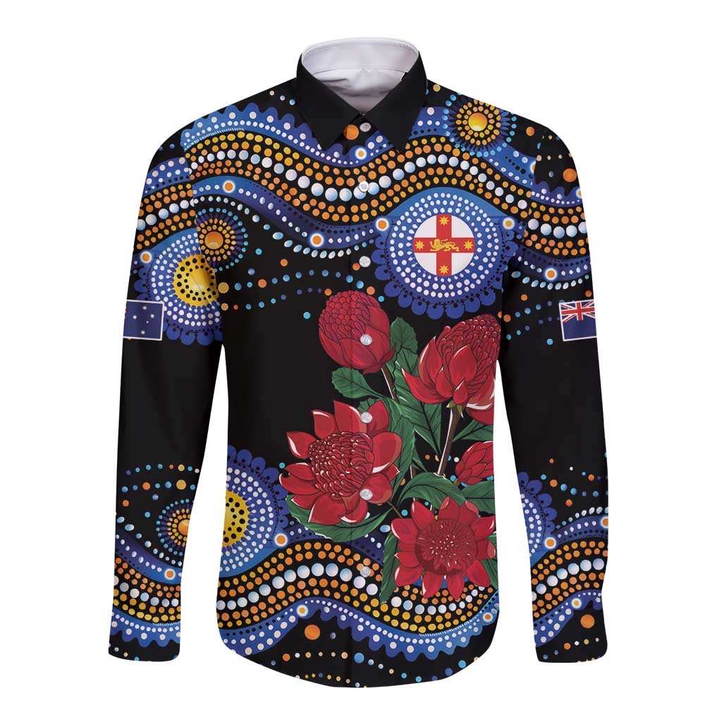 Australia New South Wales Waratahs Long Sleeve Button Shirt Aboriginal Dot Art