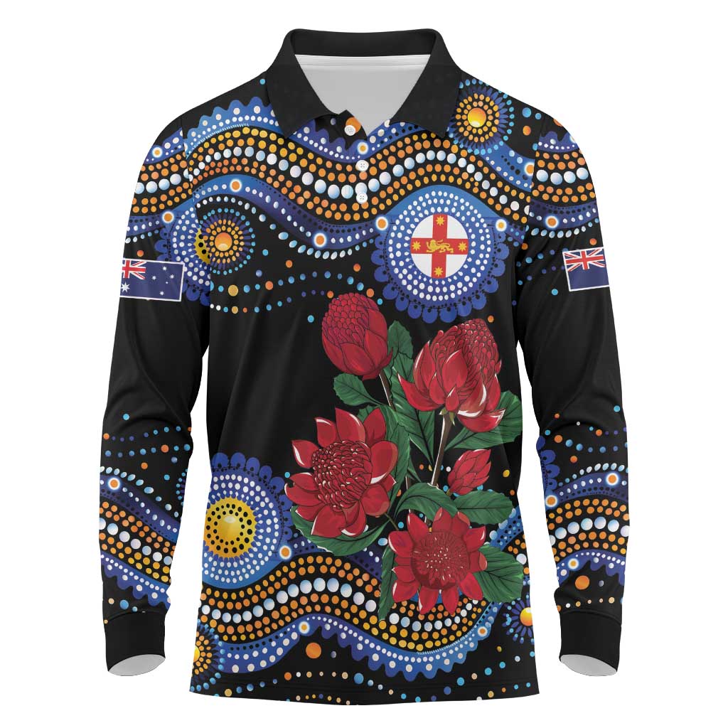 Australia New South Wales Waratahs Long Sleeve Polo Shirt Aboriginal Dot Art