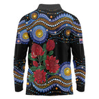 Australia New South Wales Waratahs Long Sleeve Polo Shirt Aboriginal Dot Art