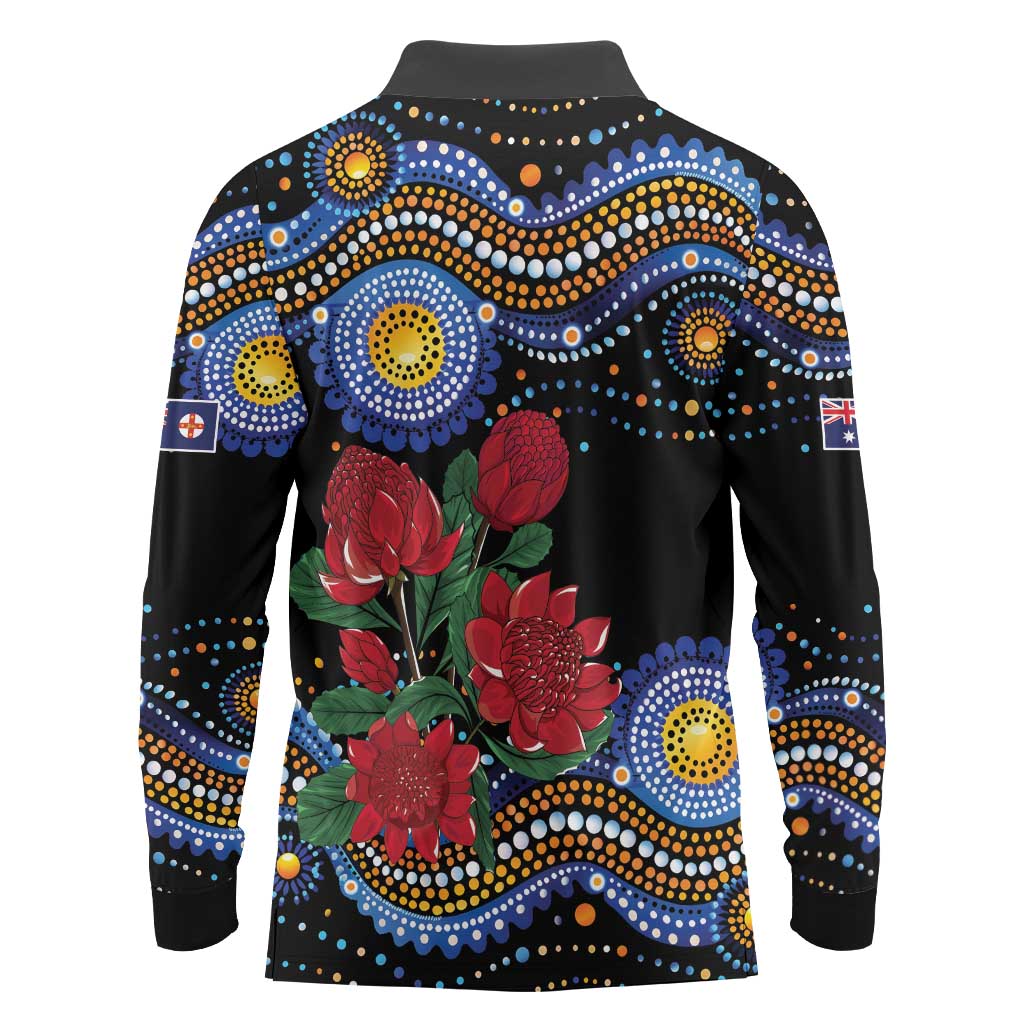 Australia New South Wales Waratahs Long Sleeve Polo Shirt Aboriginal Dot Art