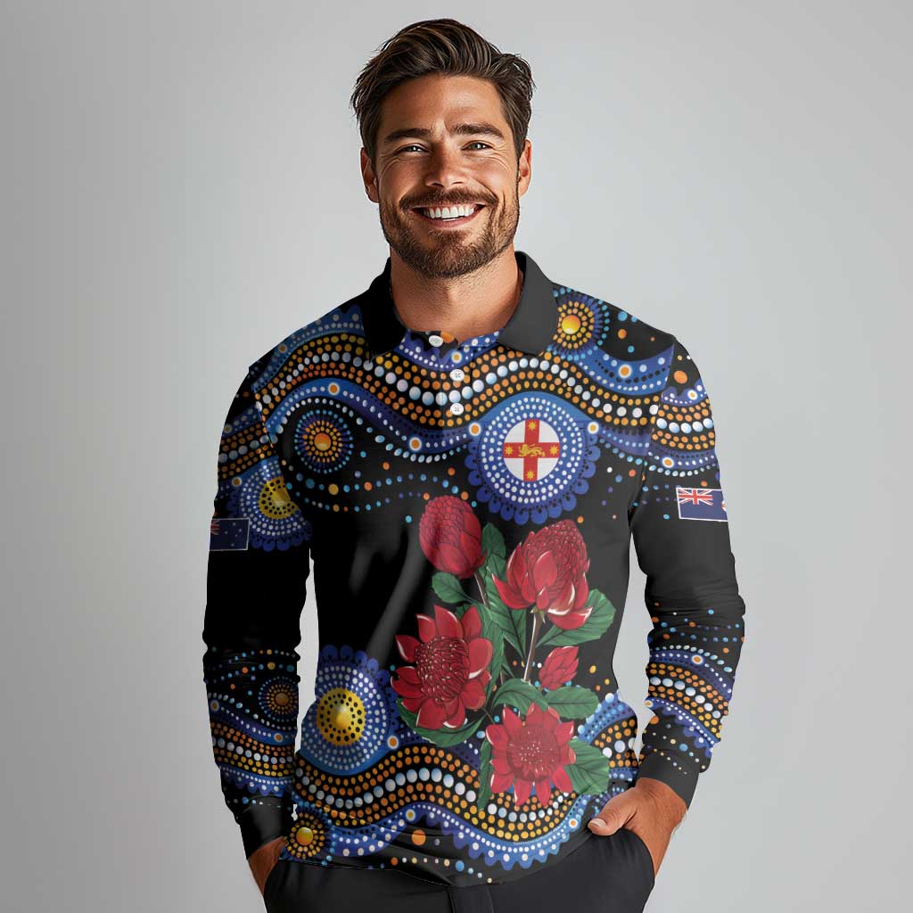 Australia New South Wales Waratahs Long Sleeve Polo Shirt Aboriginal Dot Art