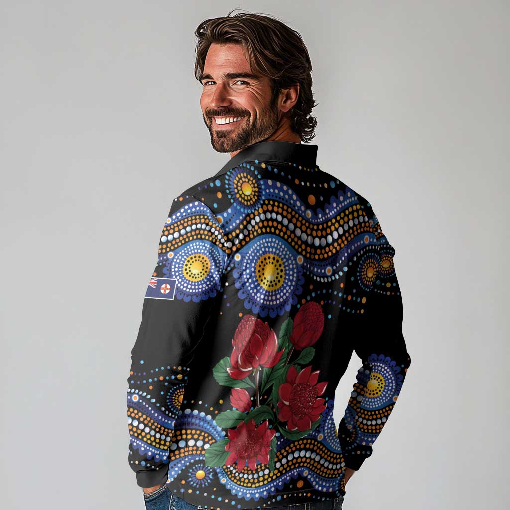 Australia New South Wales Waratahs Long Sleeve Polo Shirt Aboriginal Dot Art