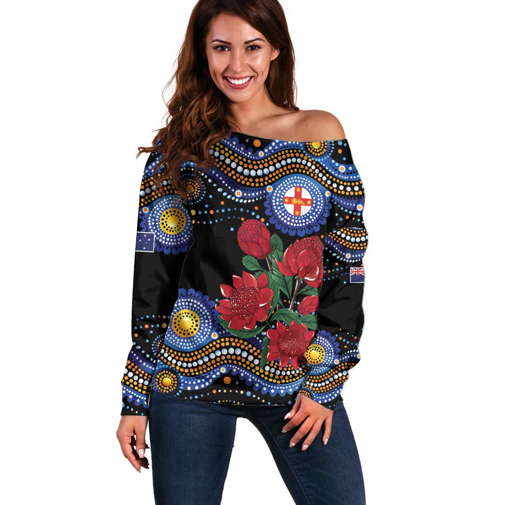 Australia New South Wales Waratahs Off Shoulder Sweater Aboriginal Dot Art