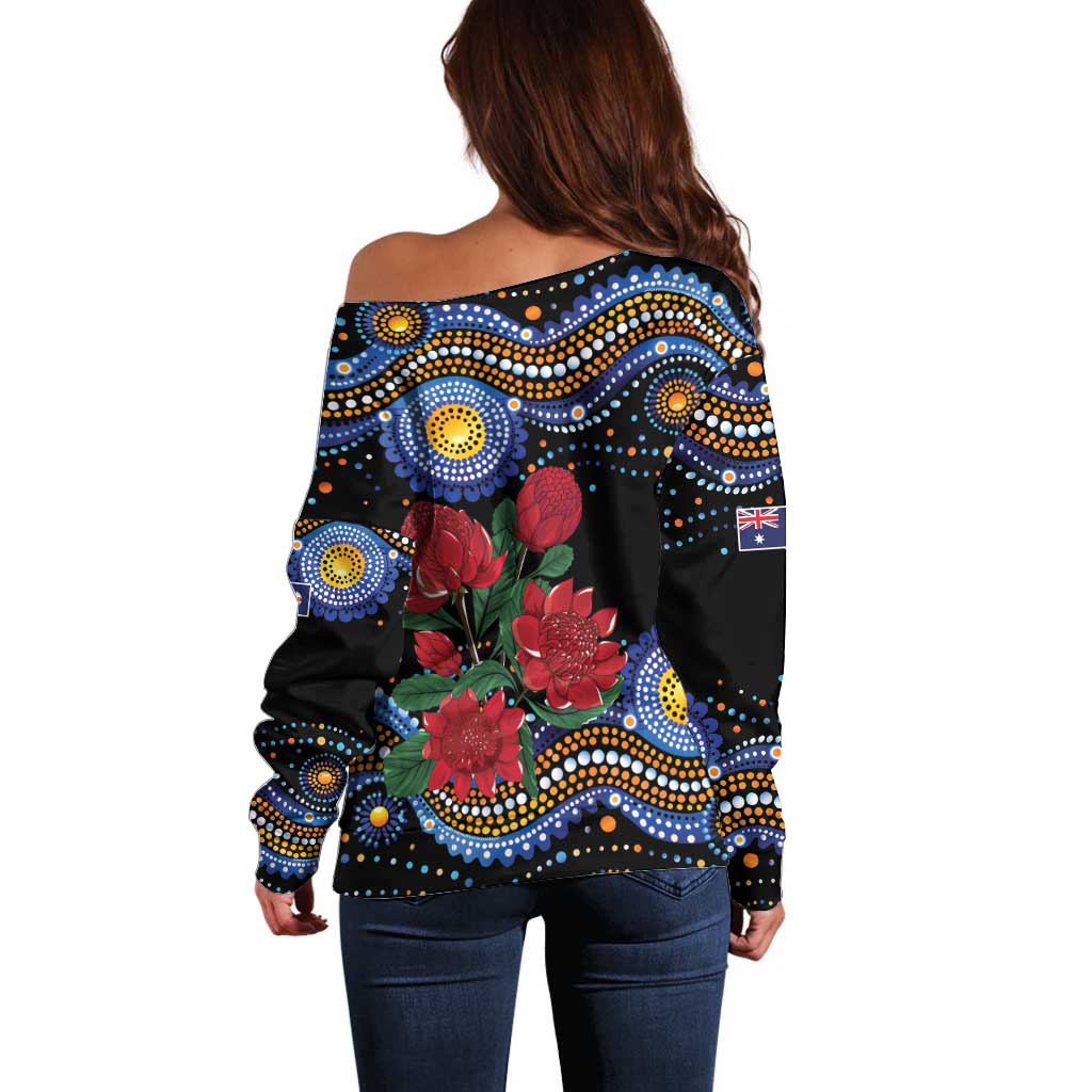 Australia New South Wales Waratahs Off Shoulder Sweater Aboriginal Dot Art