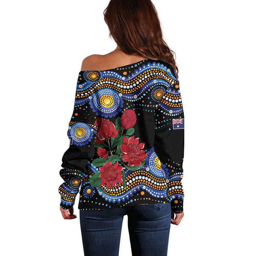 Australia New South Wales Waratahs Off Shoulder Sweater Aboriginal Dot Art