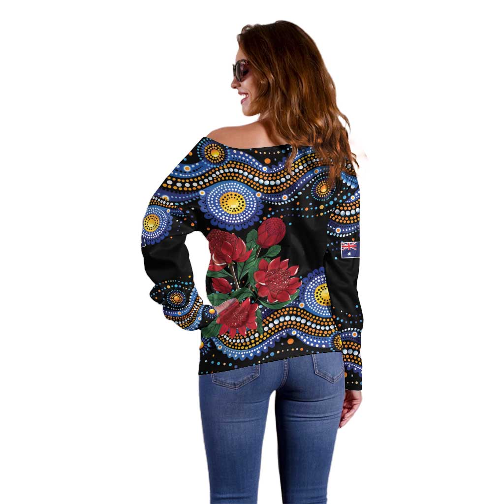 Australia New South Wales Waratahs Off Shoulder Sweater Aboriginal Dot Art