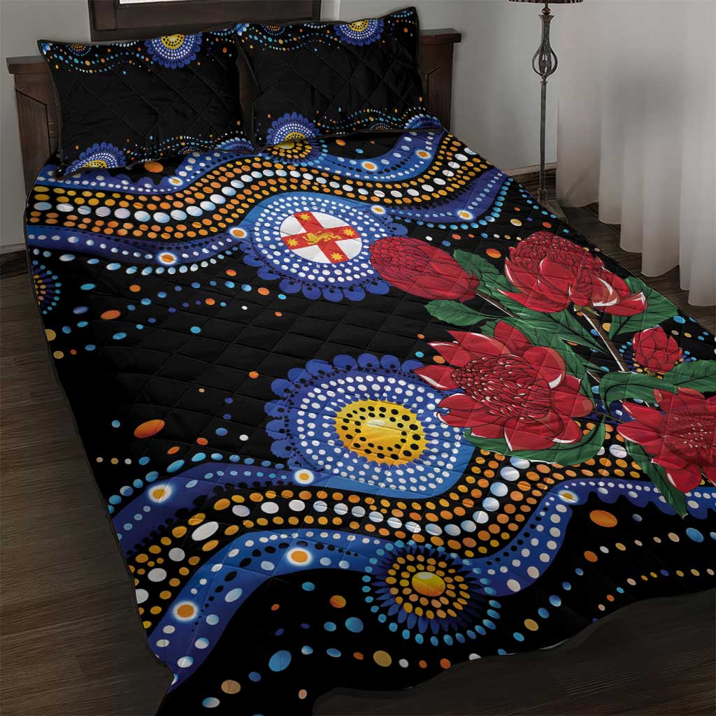 Australia New South Wales Waratahs Quilt Bed Set Aboriginal Dot Art