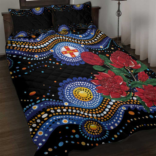 Australia New South Wales Waratahs Quilt Bed Set Aboriginal Dot Art