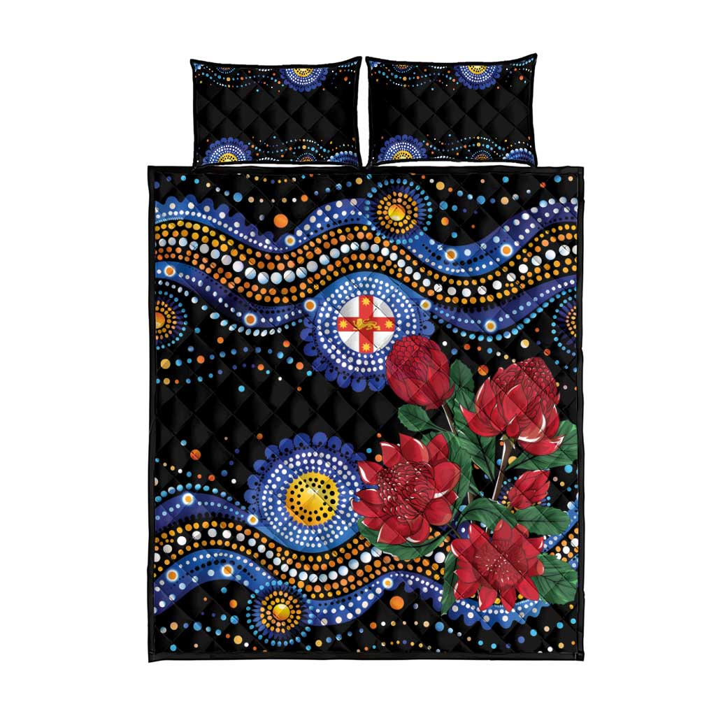 Australia New South Wales Waratahs Quilt Bed Set Aboriginal Dot Art