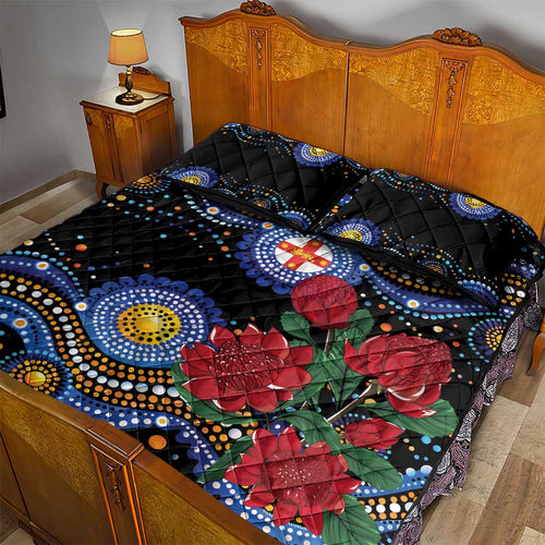 Australia New South Wales Waratahs Quilt Bed Set Aboriginal Dot Art