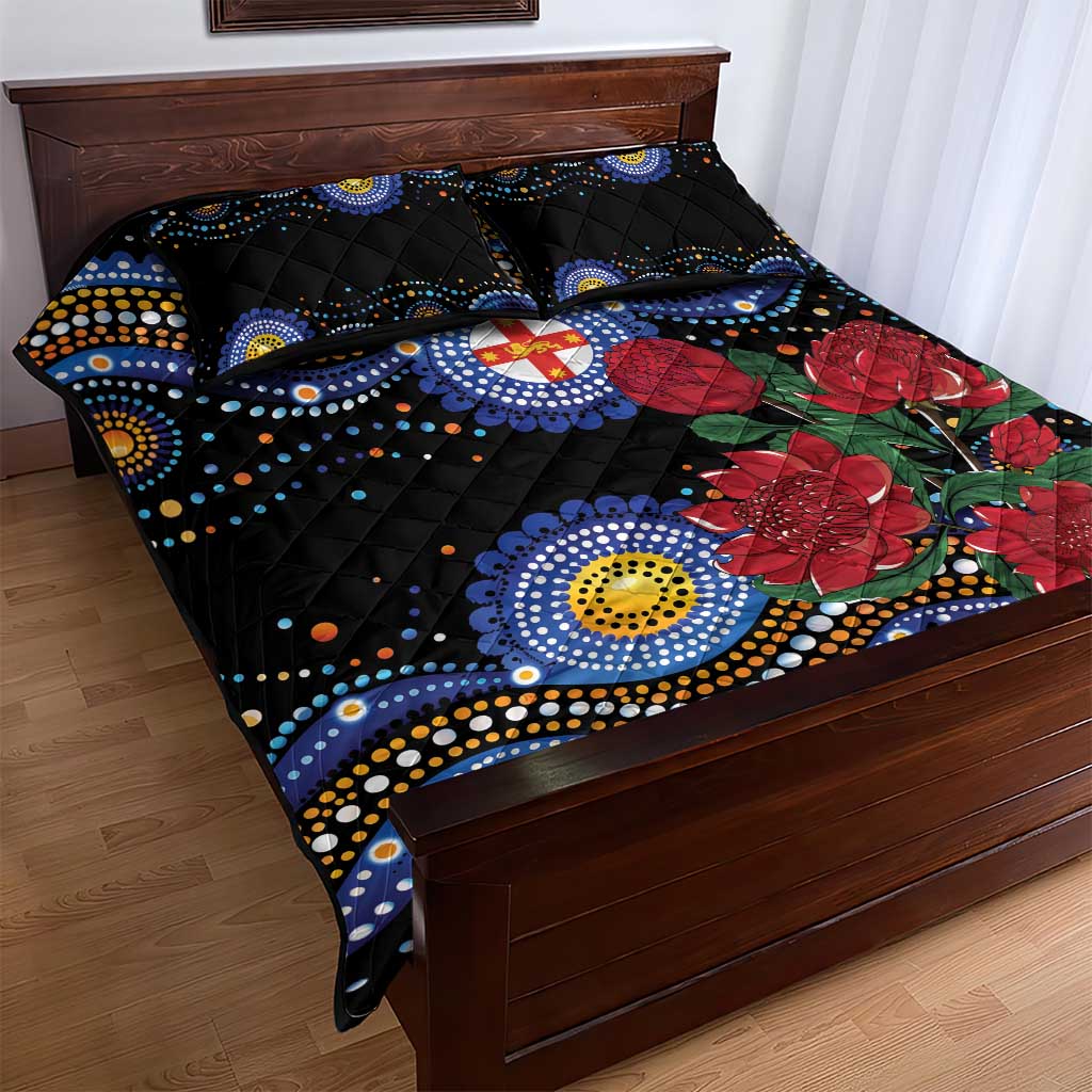 Australia New South Wales Waratahs Quilt Bed Set Aboriginal Dot Art