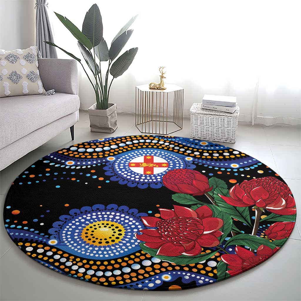 Australia New South Wales Waratahs Round Carpet Aboriginal Dot Art