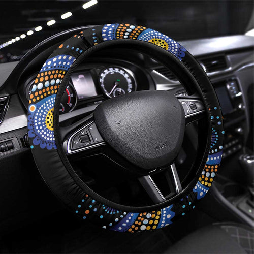 Australia New South Wales Waratahs Steering Wheel Cover Aboriginal Dot Art
