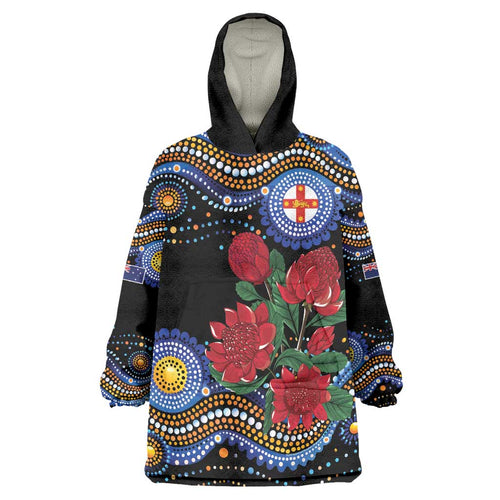 Australia New South Wales Waratahs Wearable Blanket Hoodie Aboriginal Dot Art