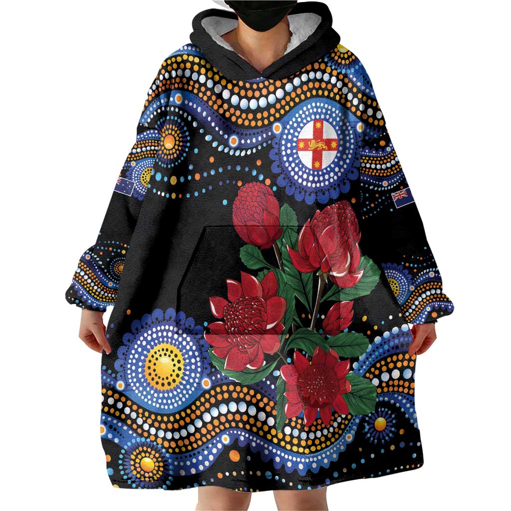 Australia New South Wales Waratahs Wearable Blanket Hoodie Aboriginal Dot Art