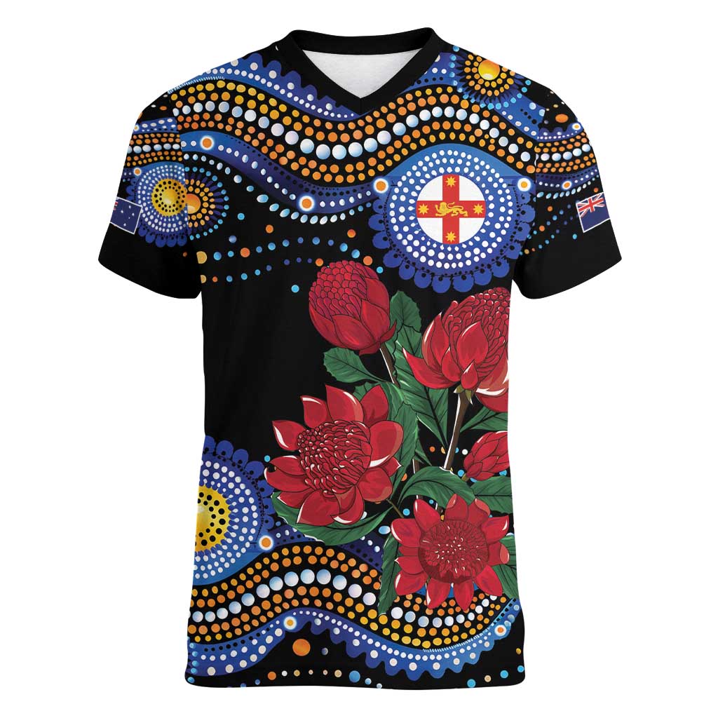 Australia New South Wales Waratahs Women V-Neck T-Shirt Aboriginal Dot Art
