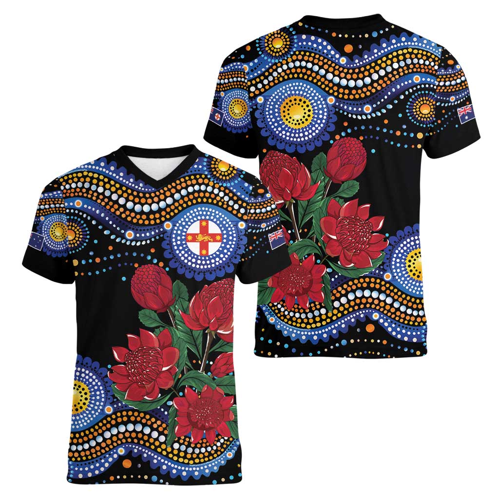 Australia New South Wales Waratahs Women V-Neck T-Shirt Aboriginal Dot Art