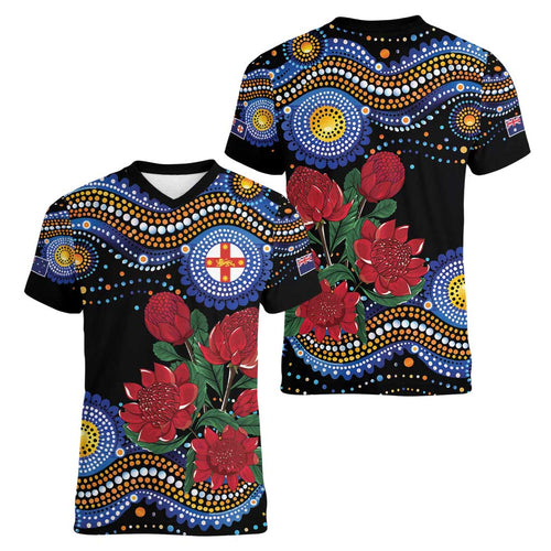 Australia New South Wales Waratahs Women V-Neck T-Shirt Aboriginal Dot Art