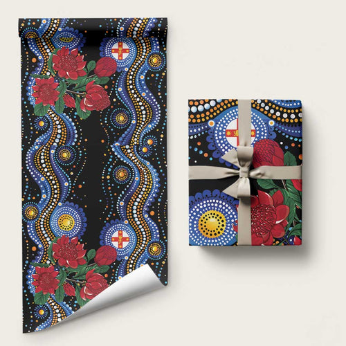 Australia New South Wales Waratahs Wrapping Paper Aboriginal Dot Art - Aussie Hoodie