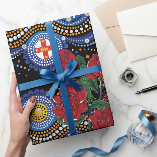 Australia New South Wales Waratahs Wrapping Paper Aboriginal Dot Art - Aussie Hoodie