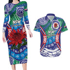Australia New South Wales Couples Matching Long Sleeve Bodycon Dress and Hawaiian Shirt NSW Orta Recens Quam Pura Nites