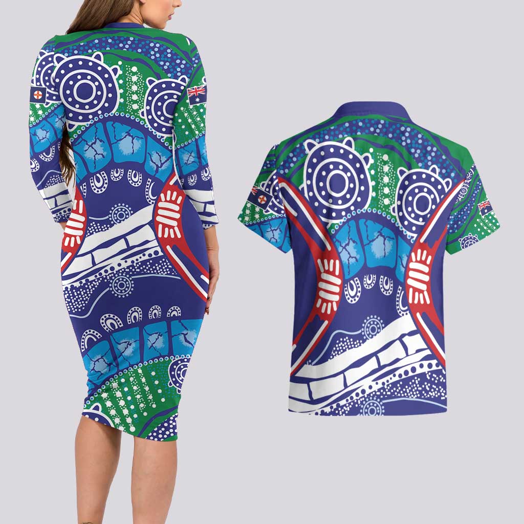 Australia New South Wales Couples Matching Long Sleeve Bodycon Dress and Hawaiian Shirt NSW Orta Recens Quam Pura Nites
