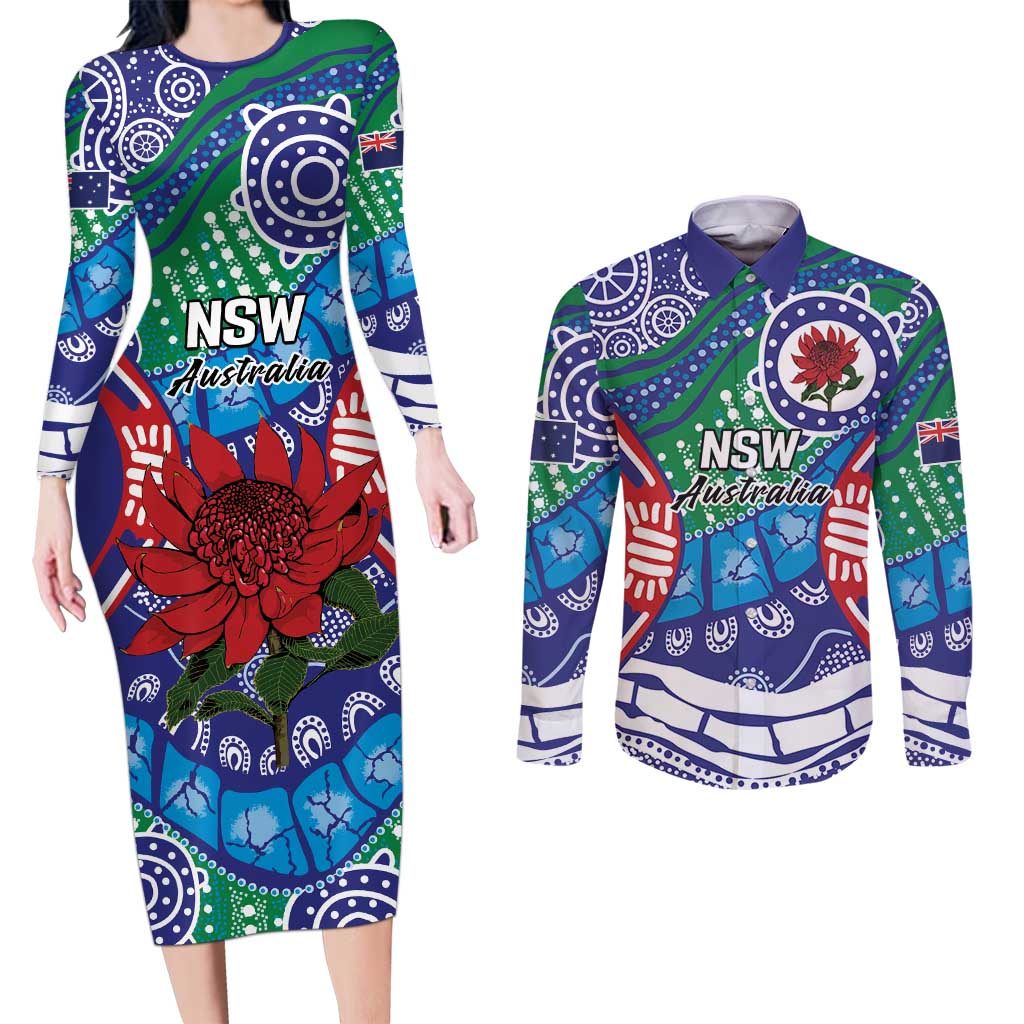 Australia New South Wales Couples Matching Long Sleeve Bodycon Dress and Long Sleeve Button Shirt NSW Orta Recens Quam Pura Nites