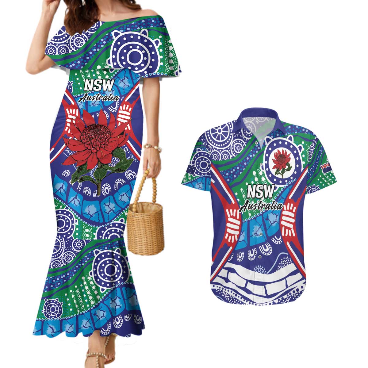 Australia New South Wales Couples Matching Mermaid Dress and Hawaiian Shirt NSW Orta Recens Quam Pura Nites