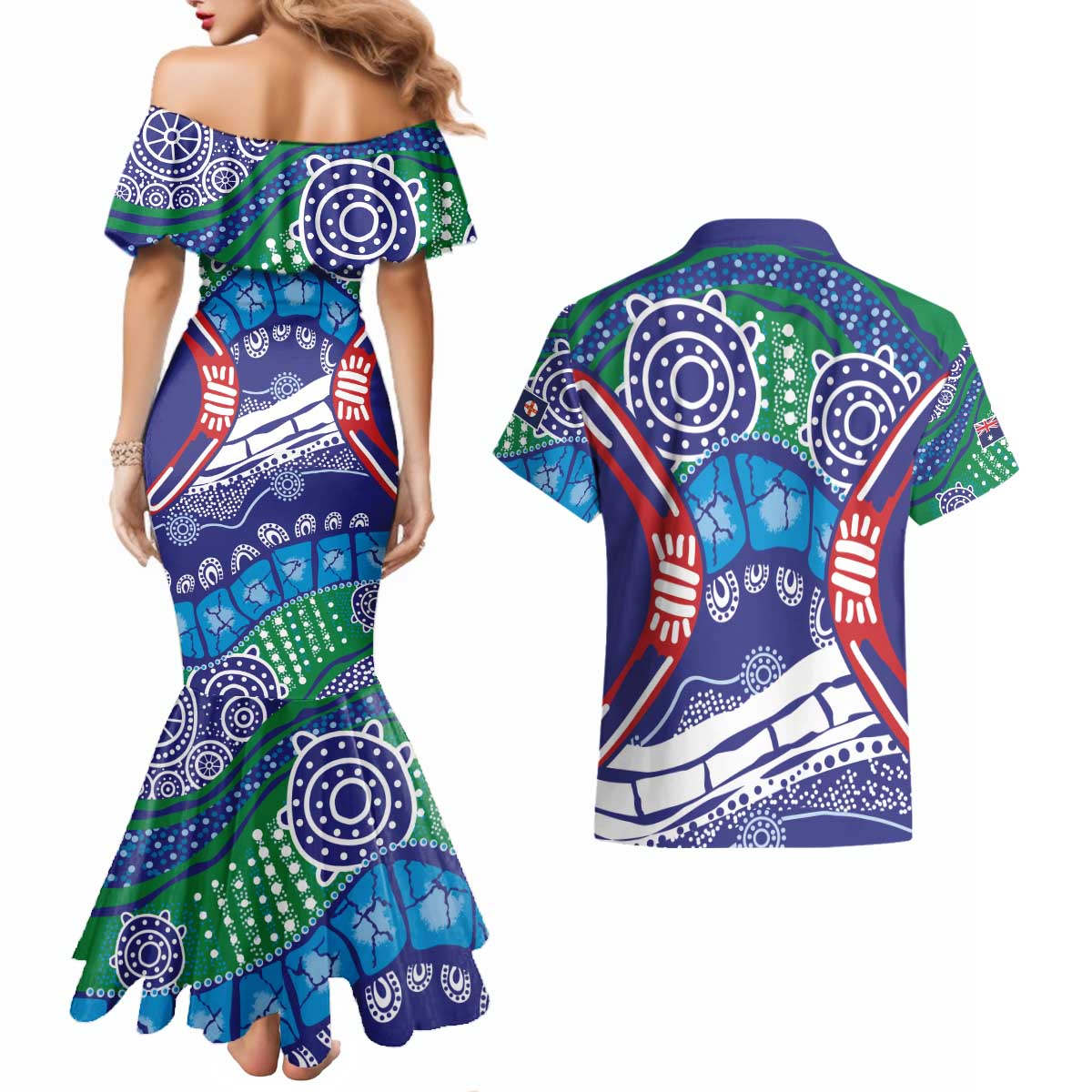 Australia New South Wales Couples Matching Mermaid Dress and Hawaiian Shirt NSW Orta Recens Quam Pura Nites