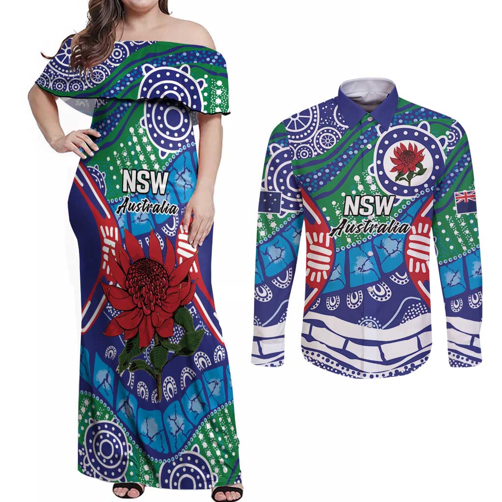 Australia New South Wales Couples Matching Off Shoulder Maxi Dress and Long Sleeve Button Shirt NSW Orta Recens Quam Pura Nites