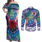 Australia New South Wales Couples Matching Off Shoulder Maxi Dress and Long Sleeve Button Shirt NSW Orta Recens Quam Pura Nites