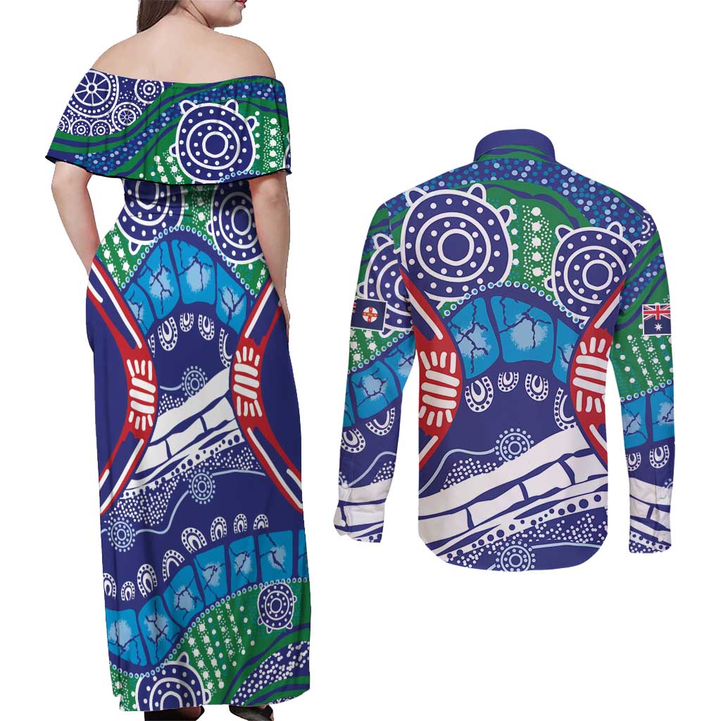 Australia New South Wales Couples Matching Off Shoulder Maxi Dress and Long Sleeve Button Shirt NSW Orta Recens Quam Pura Nites