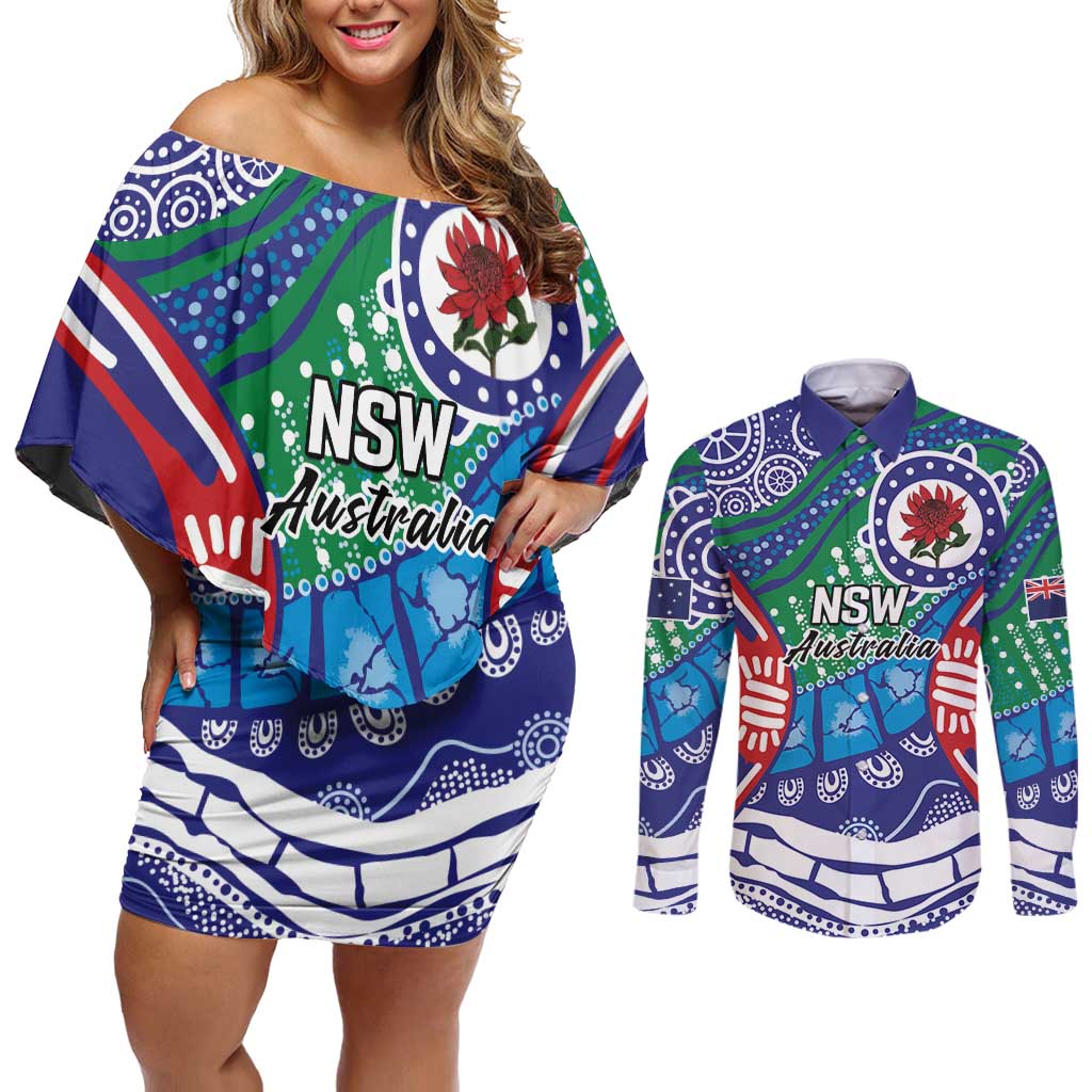 Australia New South Wales Couples Matching Off Shoulder Short Dress and Long Sleeve Button Shirt NSW Orta Recens Quam Pura Nites